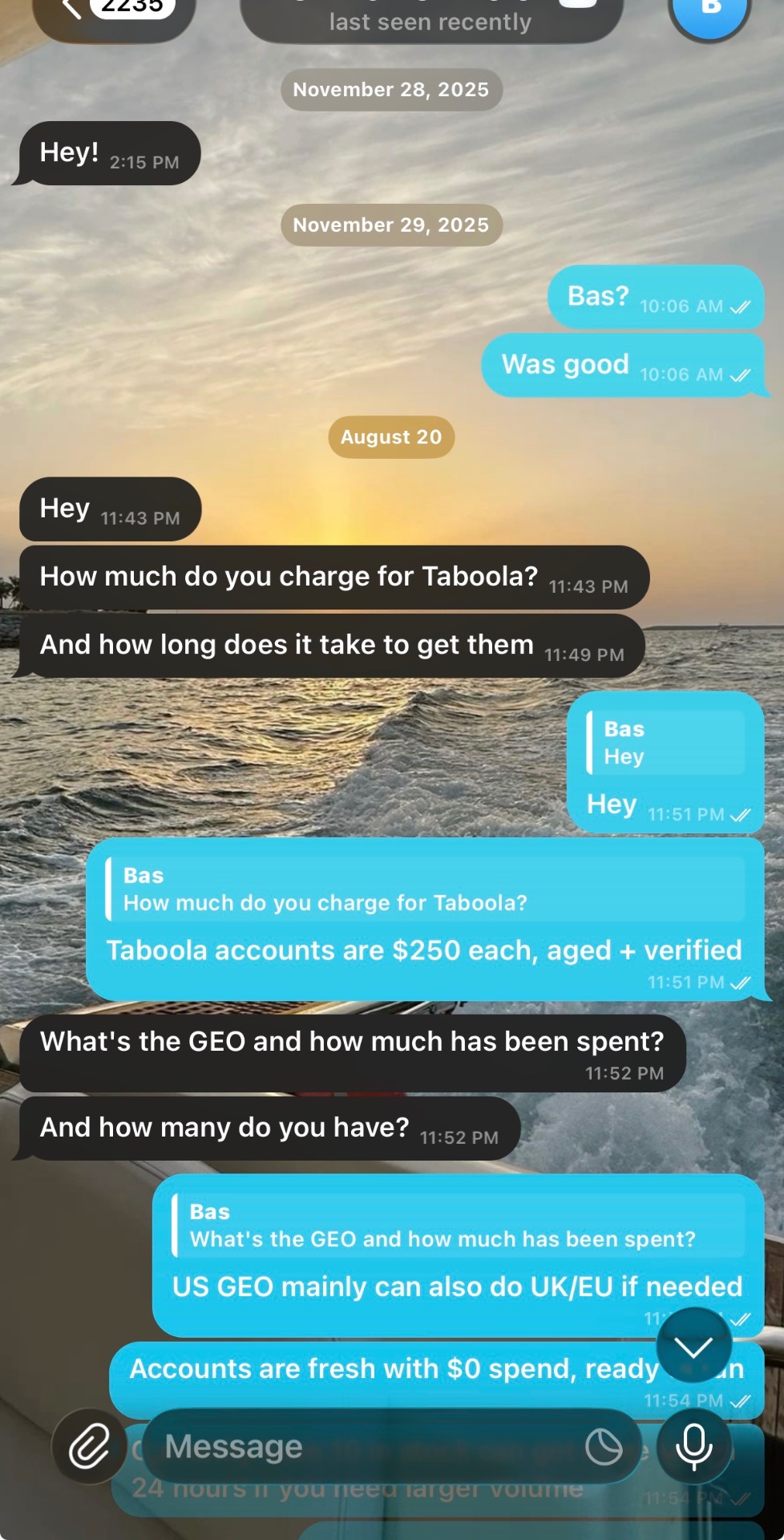 Buyer asking about Taboola supply — aged, verified accounts, US GEO